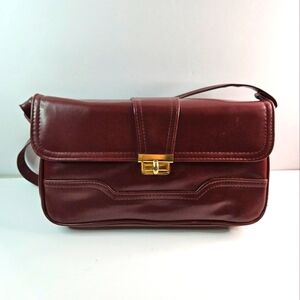 Vintage 1950s 1960s Oxblood Patent  Vinyl Handbag Purse Hidden Umbrella Pocket